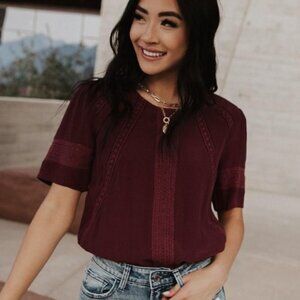 Bohme Adara Lace Detail Top Wine S